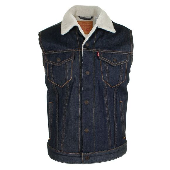 Levi's Men's Regular Fit Snap Front Sherpa Trucker Vest Dark Blue 0001